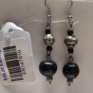 Elegant Black and Silver Beaded Earrings